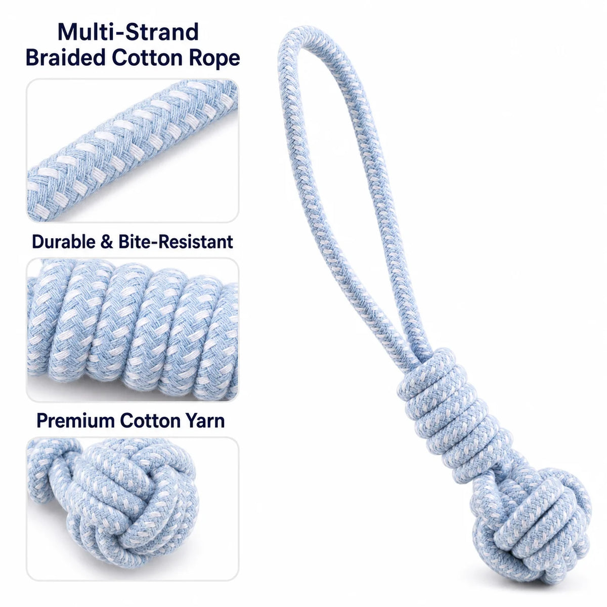 Braided Cotton Rope Eco-Friendly Casual Dog Chew Toy Heavy Duty Interactive Tug Toy with Knot Design for Puppies and Dogs